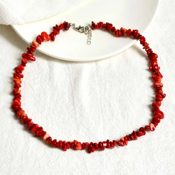 BWOOOH Natural Crystal Stone Luck Necklace, unisex and handmade, showcasing Green Aventurine, Amazonite, Pink, White Crystal, Red Coral, and Amethyst for spiritual balance, prosperity, and positive energy. - View 12