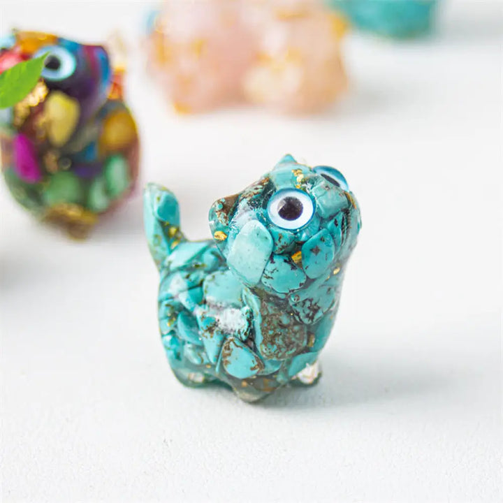 Buddha Stones Natural Crystal Turquoise Aquamarine Amethyst Cat Protection Decoration - Turquoise / About 36*32*22mm