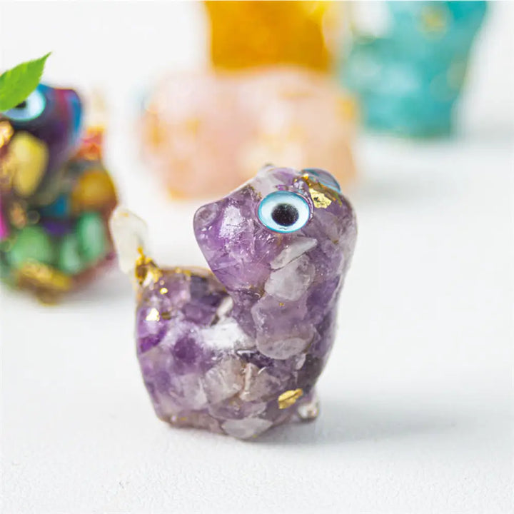 Buddha Stones Natural Crystal Turquoise Aquamarine Amethyst Cat Protection Decoration - Amethyst / About 36*32*22mm