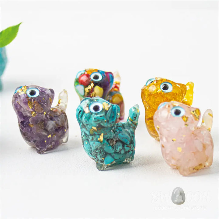 Buddha Stones Natural Crystal Turquoise Aquamarine Amethyst Cat Protection Decoration - Decorations
