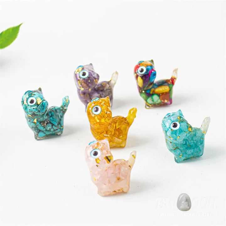 Buddha Stones Natural Crystal Turquoise Aquamarine Amethyst Cat Protection Decoration - Decorations