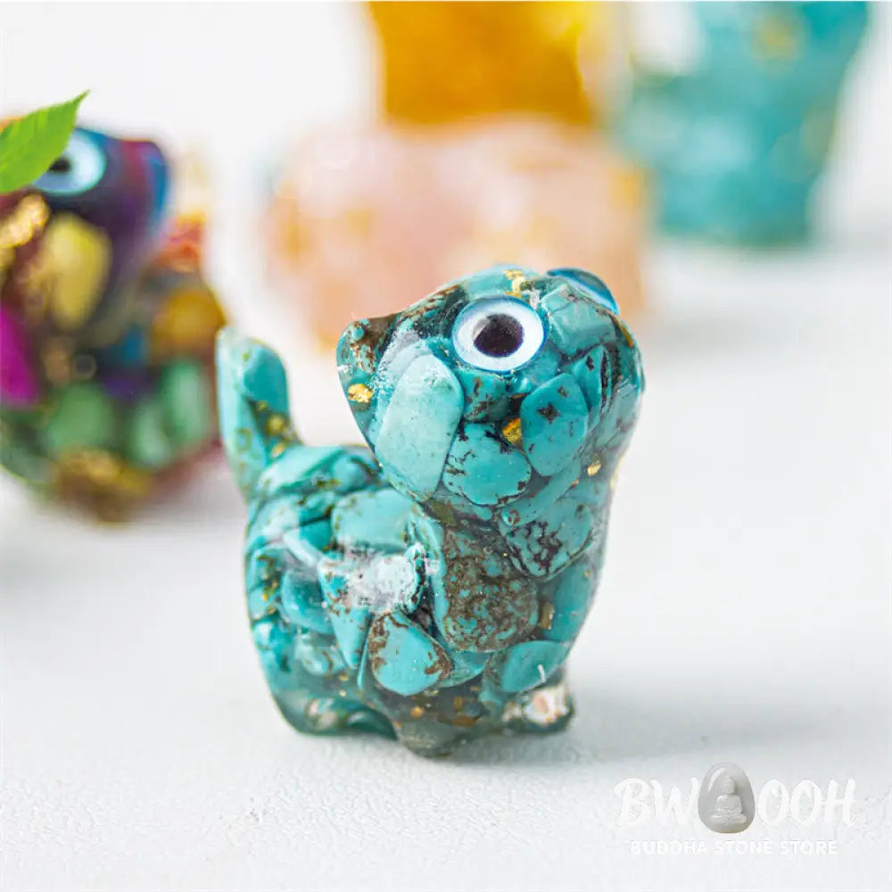 Buddha Stones Natural Crystal Turquoise Aquamarine Amethyst Cat Protection Decoration - Decorations