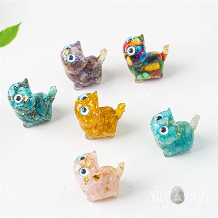 Buddha Stones Natural Crystal Turquoise Aquamarine Amethyst Cat Protection Decoration - Decorations