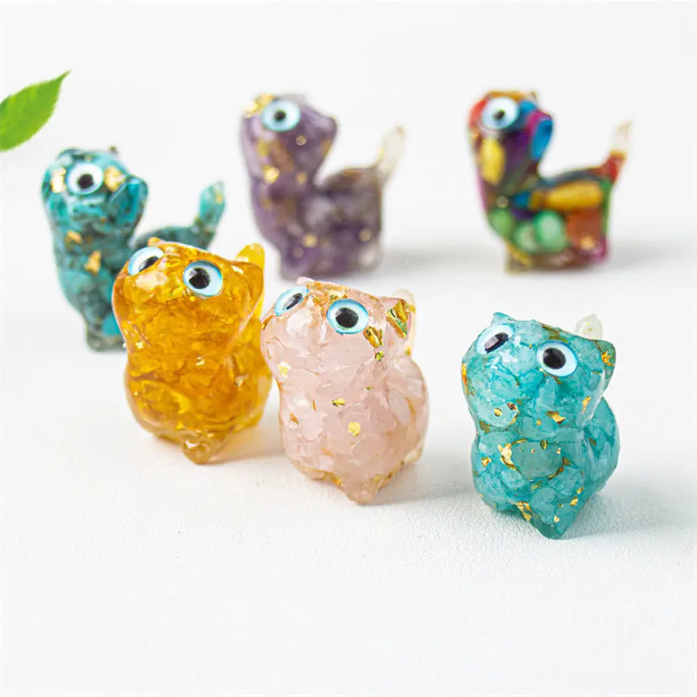 Buddha Stones Natural Crystal Turquoise Aquamarine Amethyst Cat Protection Decoration - Decorations