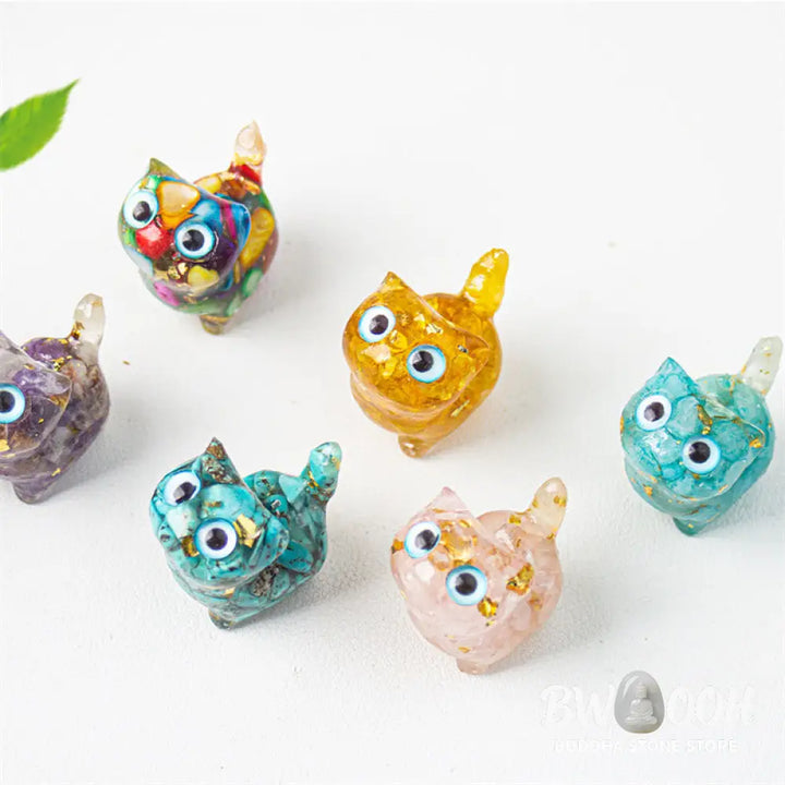 Buddha Stones Natural Crystal Turquoise Aquamarine Amethyst Cat Protection Decoration - Decorations