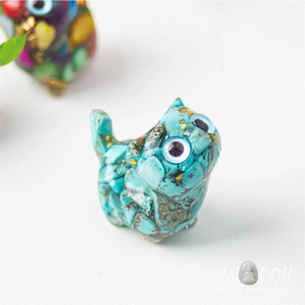 Buddha Stones Natural Crystal Turquoise Aquamarine Amethyst Cat Protection Decoration - Decorations