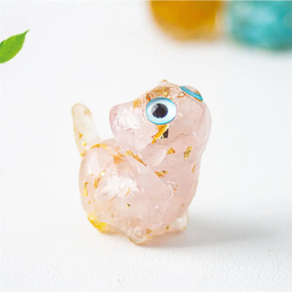 Buddha Stones Natural Crystal Turquoise Aquamarine Amethyst Cat Protection Decoration - Pink Crystal / About 36*32*22mm
