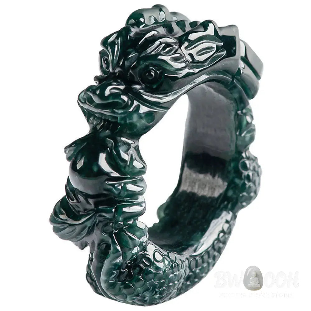 Buddha Stones Natural Cyan Jade Dragon Carved Success Ring - BWOOOH - Ring