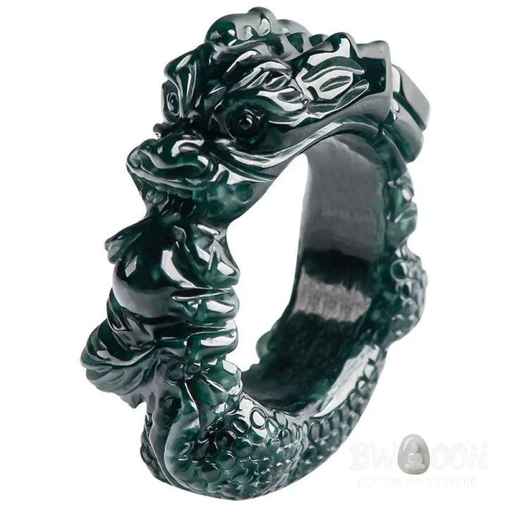Buddha Stones Natural Cyan Jade Dragon Carved Success Ring - BWOOOH - Ring