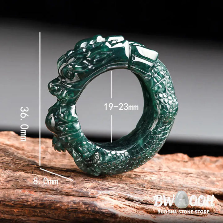 Buddha Stones Natural Cyan Jade Dragon Carved Success Ring - BWOOOH - Ring
