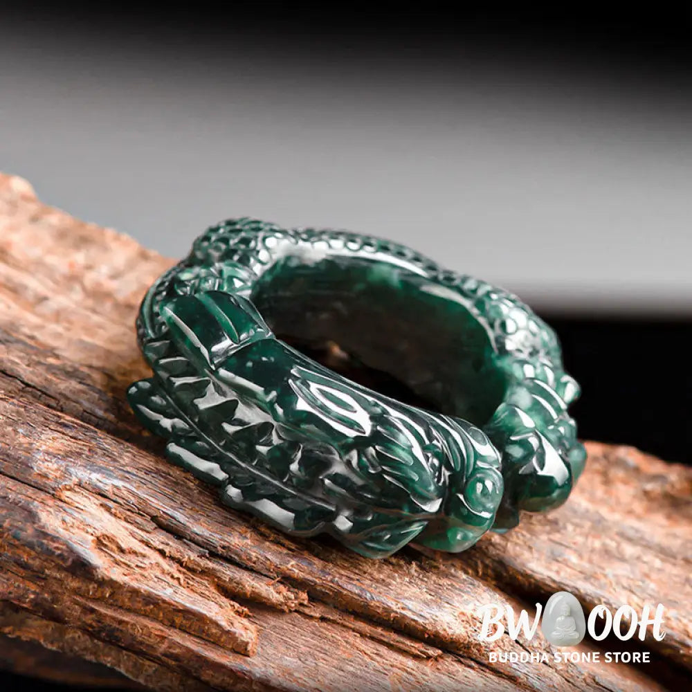 Buddha Stones Natural Cyan Jade Dragon Carved Success Ring - BWOOOH - Ring