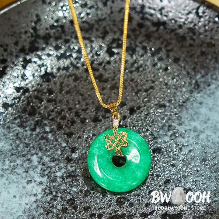 Buddha Stones Natural Cyan Jade Peace Buckle Chinese knot Success Necklace Pendant - BWOOOH - Cyan