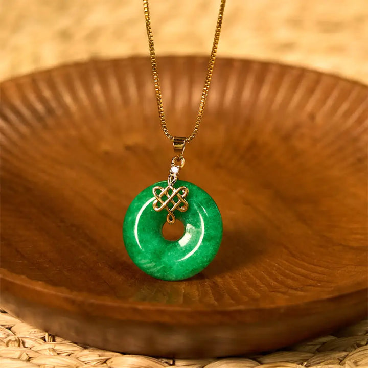 Buddha Stones Natural Cyan Jade Peace Buckle Chinese knot Success Necklace Pendant - BWOOOH - Cyan