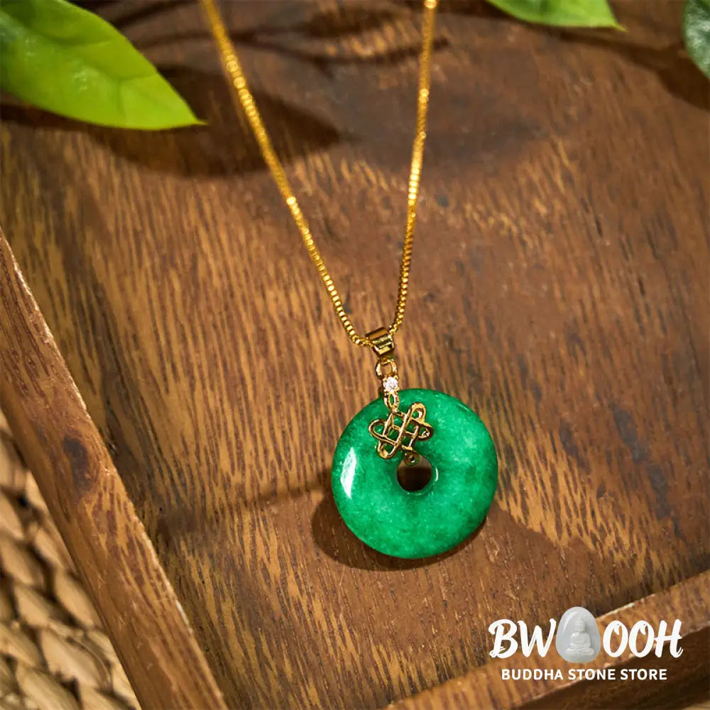 Buddha Stones Natural Cyan Jade Peace Buckle Chinese knot Success Necklace Pendant - BWOOOH - Cyan