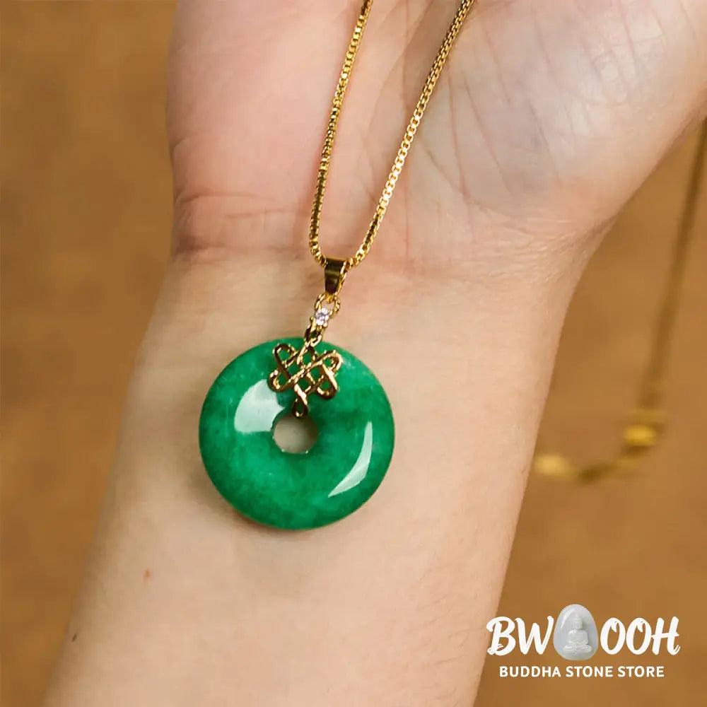 Buddha Stones Natural Cyan Jade Peace Buckle Chinese knot Success Necklace Pendant - BWOOOH - Cyan