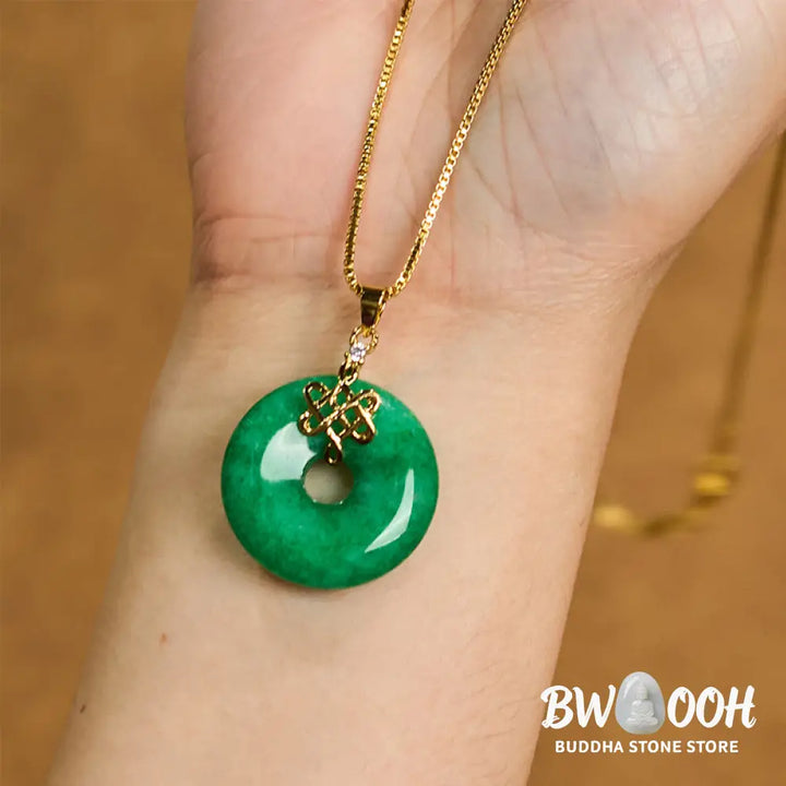 Buddha Stones Natural Cyan Jade Peace Buckle Chinese knot Success Necklace Pendant - BWOOOH - Cyan