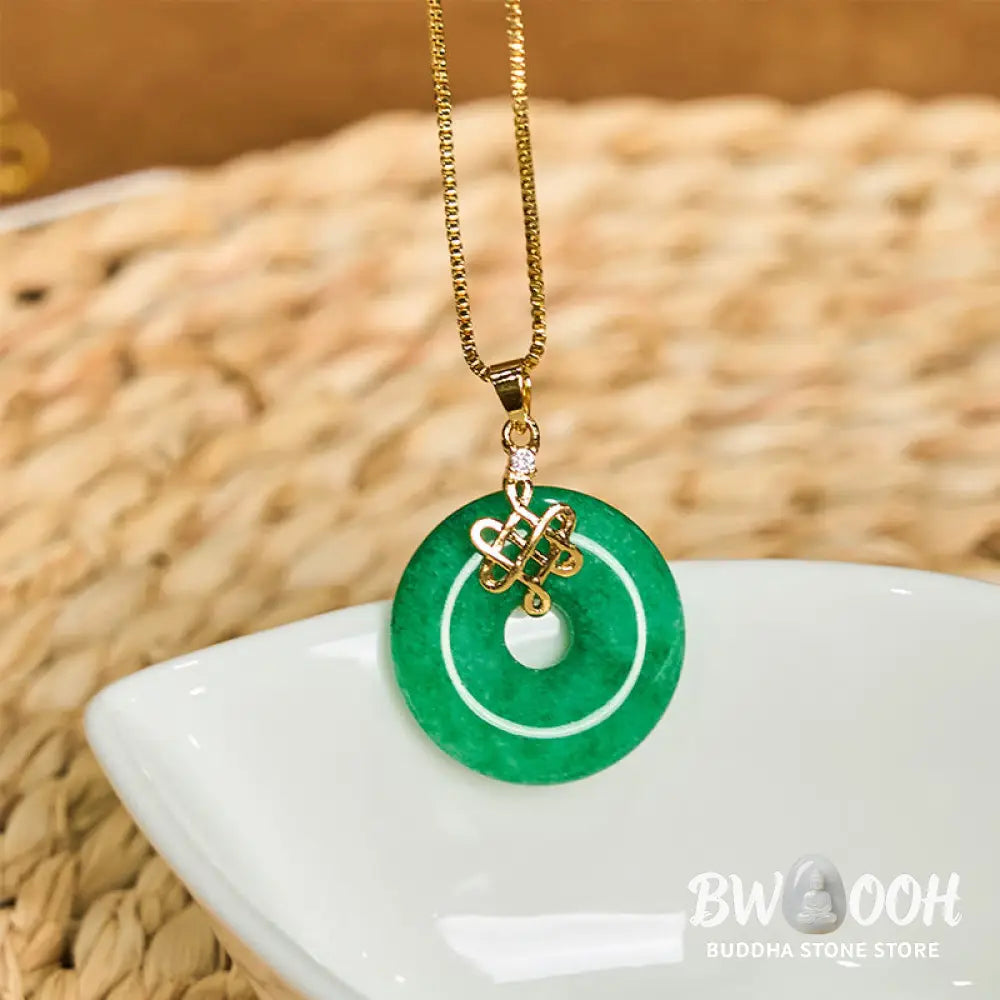 Buddha Stones Natural Cyan Jade Peace Buckle Chinese knot Success Necklace Pendant - BWOOOH - Cyan