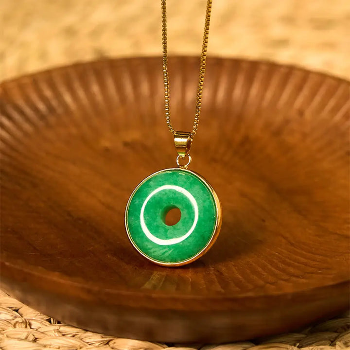 Buddha Stones Natural Cyan Jade Peace Buckle Healing Luck Necklace Pendant - BWOOOH - Cyan Jade-Gold Buckle - Necklaces