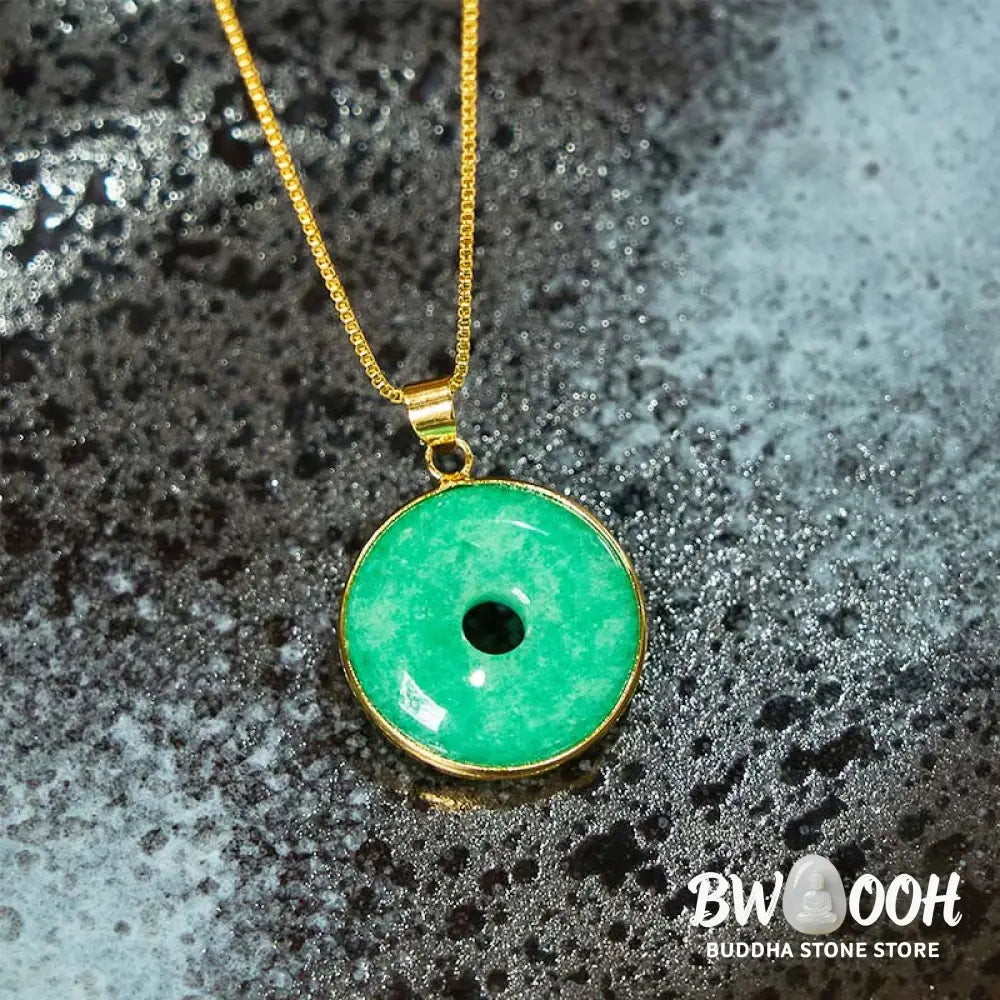 Buddha Stones Natural Cyan Jade Peace Buckle Healing Luck Necklace Pendant - BWOOOH - Necklaces &amp; Pendants