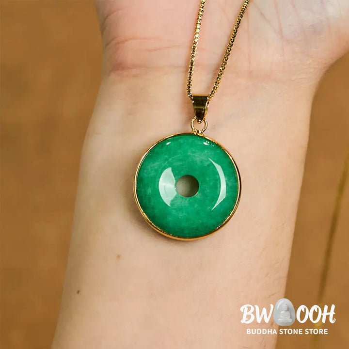 Buddha Stones Natural Cyan Jade Peace Buckle Healing Luck Necklace Pendant - BWOOOH - Necklaces &amp; Pendants