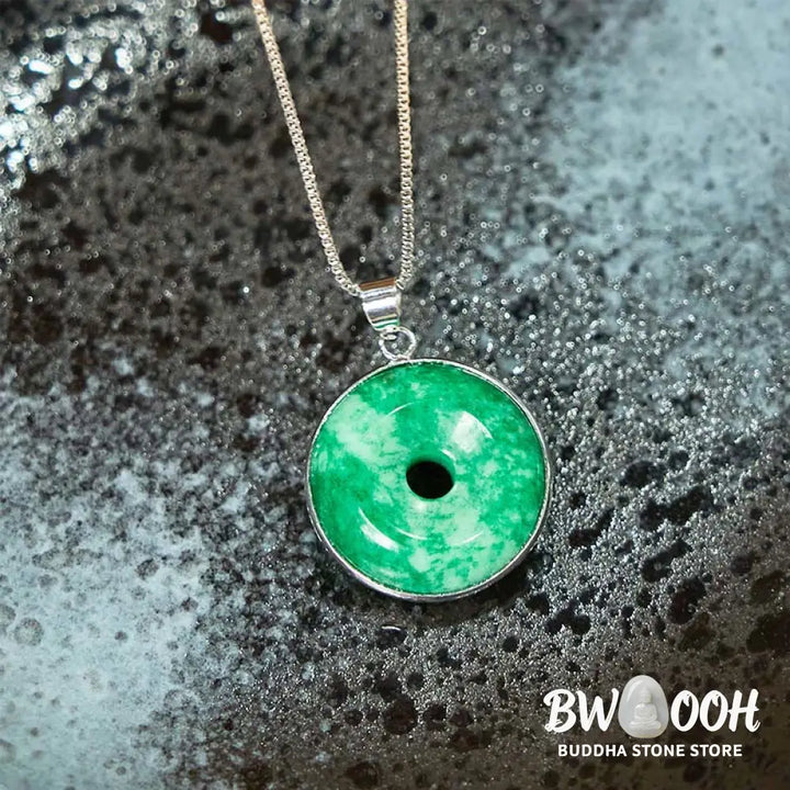 Buddha Stones Natural Cyan Jade Peace Buckle Healing Luck Necklace Pendant - BWOOOH - Necklaces &amp; Pendants