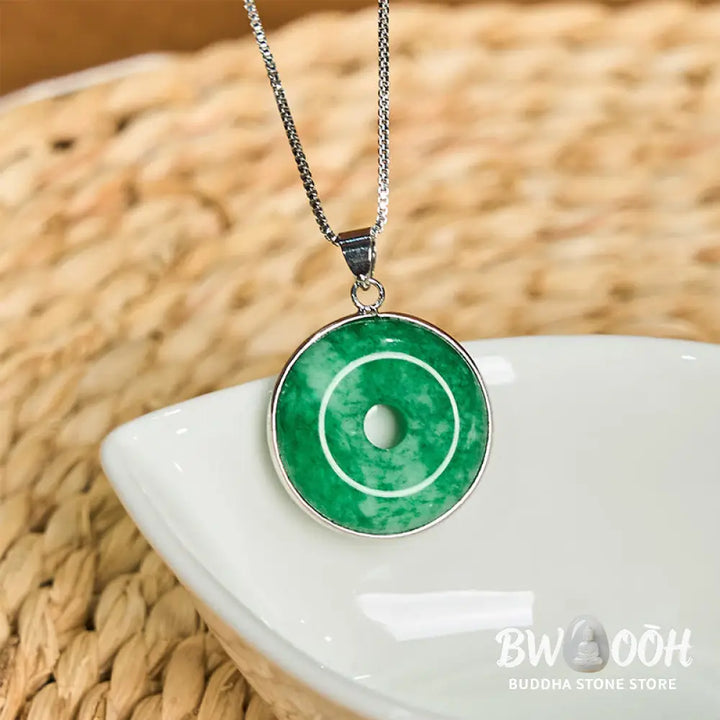 Buddha Stones Natural Cyan Jade Peace Buckle Healing Luck Necklace Pendant - BWOOOH - Necklaces &amp; Pendants