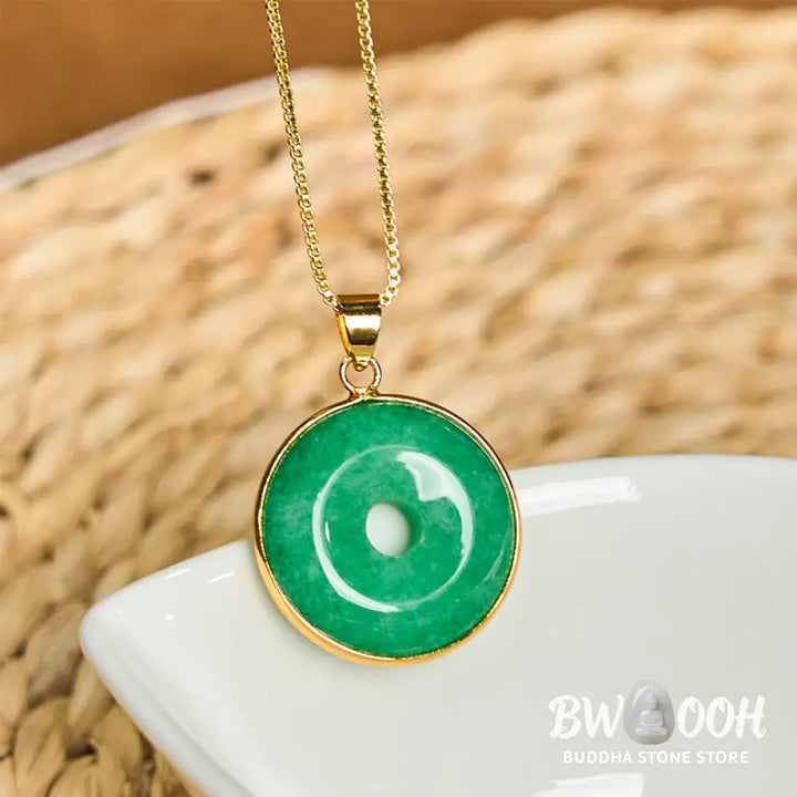 Buddha Stones Natural Cyan Jade Peace Buckle Healing Luck Necklace Pendant - BWOOOH - Necklaces &amp; Pendants