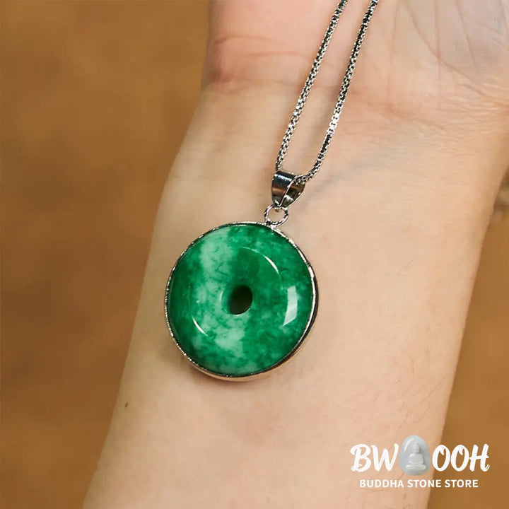 Buddha Stones Natural Cyan Jade Peace Buckle Healing Luck Necklace Pendant - BWOOOH - Necklaces &amp; Pendants