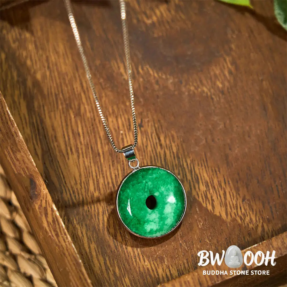 Buddha Stones Natural Cyan Jade Peace Buckle Healing Luck Necklace Pendant - BWOOOH - Necklaces &amp; Pendants