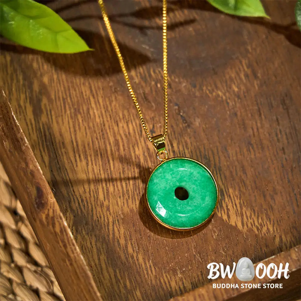 Buddha Stones Natural Cyan Jade Peace Buckle Healing Luck Necklace Pendant - BWOOOH - Necklaces & Pendants