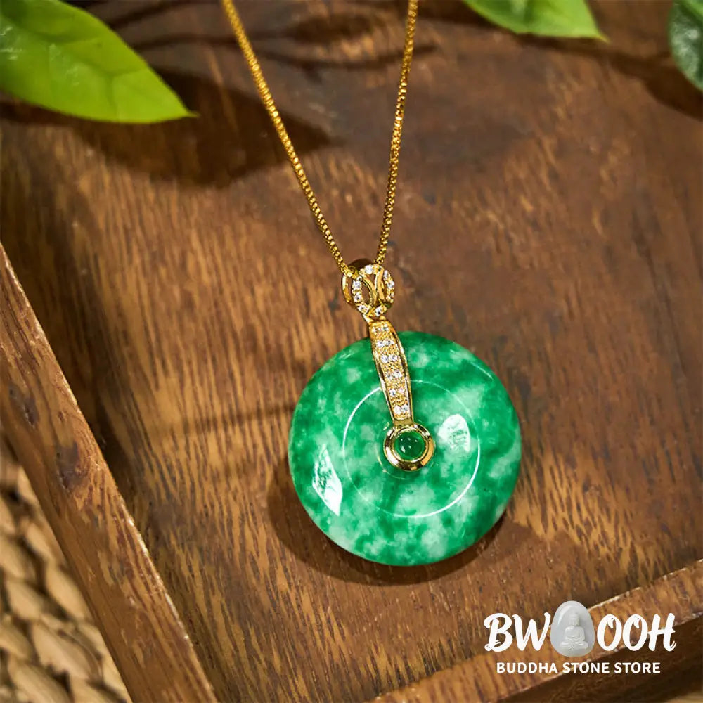 Buddha Stones Natural Cyan Jade Peace Buckle Healing Necklace Pendant - BWOOOH - Cyan Jade(Success♥Healing) - Necklaces