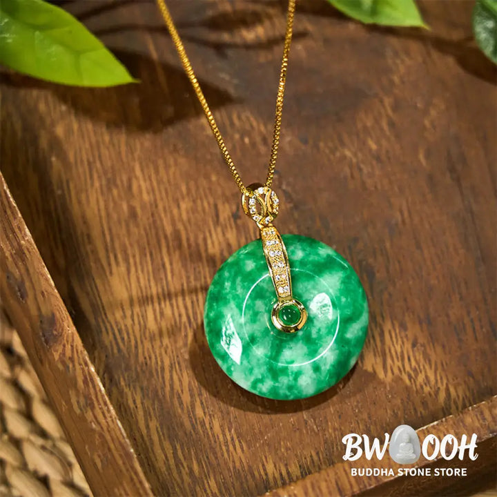 Buddha Stones Natural Cyan Jade Peace Buckle Healing Necklace Pendant - BWOOOH - Cyan Jade(Success♥Healing) - Necklaces