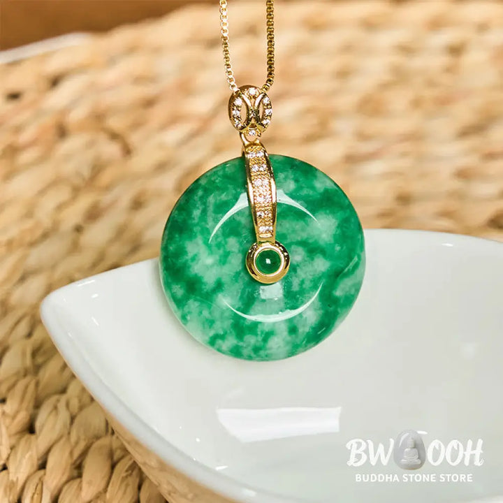 Buddha Stones Natural Cyan Jade Peace Buckle Healing Necklace Pendant - BWOOOH - Cyan Jade(Success♥Healing) - Necklaces