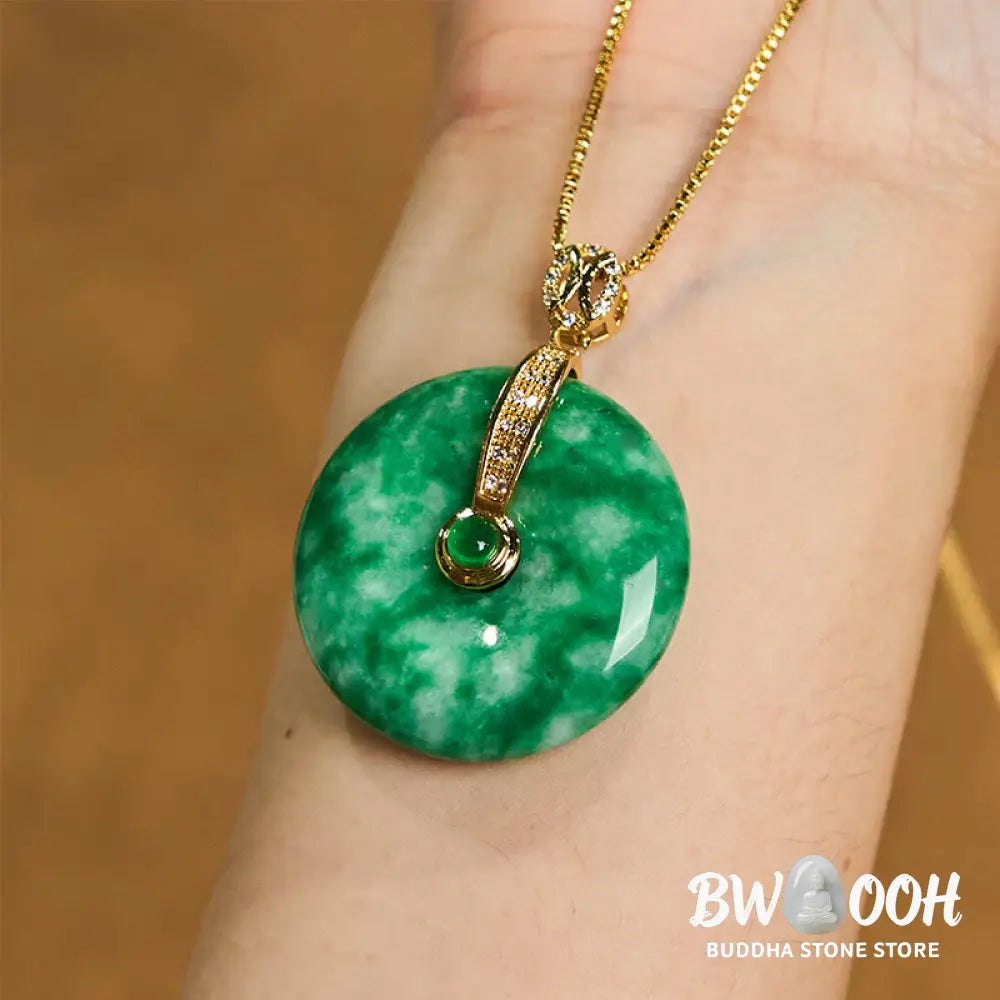 Buddha Stones Natural Cyan Jade Peace Buckle Healing Necklace Pendant - BWOOOH - Cyan Jade(Success♥Healing) - Necklaces