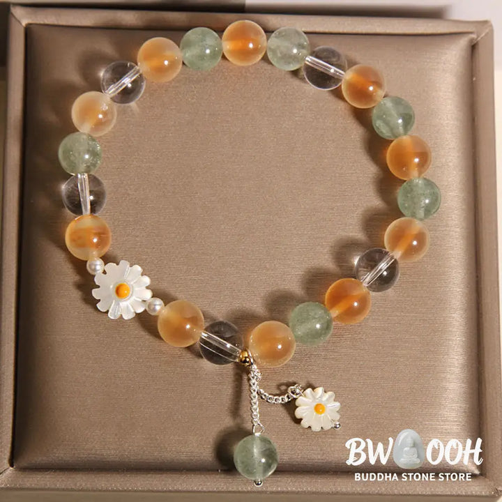 Buddha Stones Natural Daisy Candy Agate Green Strawberry Quartz Healing Bracelet - Candy Agate(Wrist