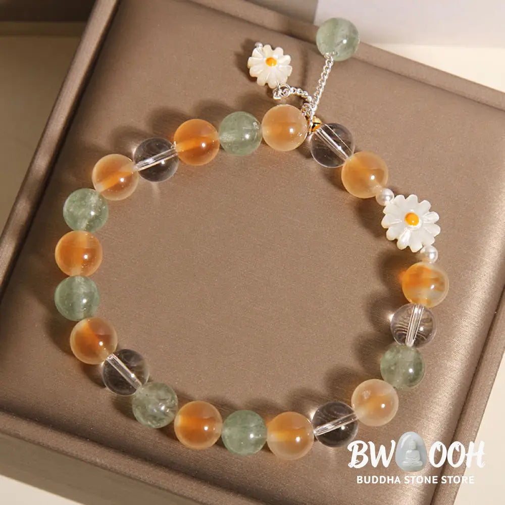Buddha Stones Natural Daisy Candy Agate Green Strawberry Quartz Healing Bracelet - Candy Agate(Wrist