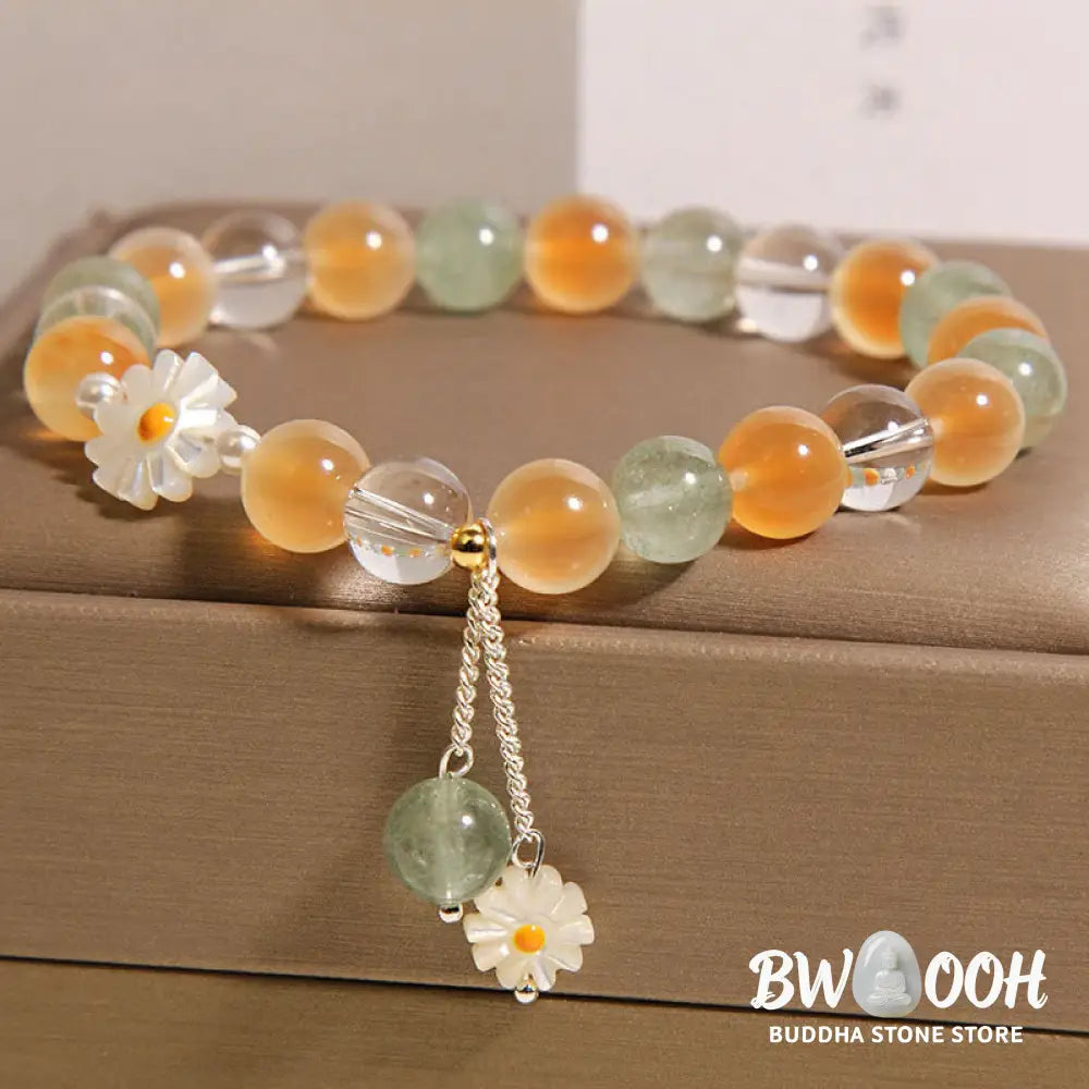 Buddha Stones Natural Daisy Candy Agate Green Strawberry Quartz Healing Bracelet - Candy Agate(Wrist