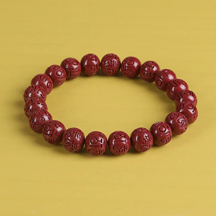 BWOOOH Natural Double PiXiu Cinnabar Om Mani Padme Hum Wealth Luck Bead Bracelet - Bracelet