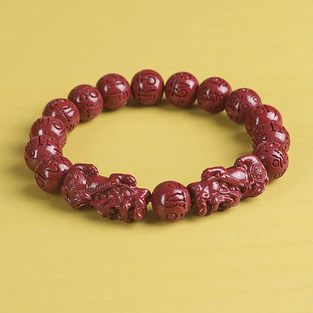 BWOOOH Natural Double PiXiu Cinnabar Om Mani Padme Hum Wealth Luck Bead Bracelet - Bracelet