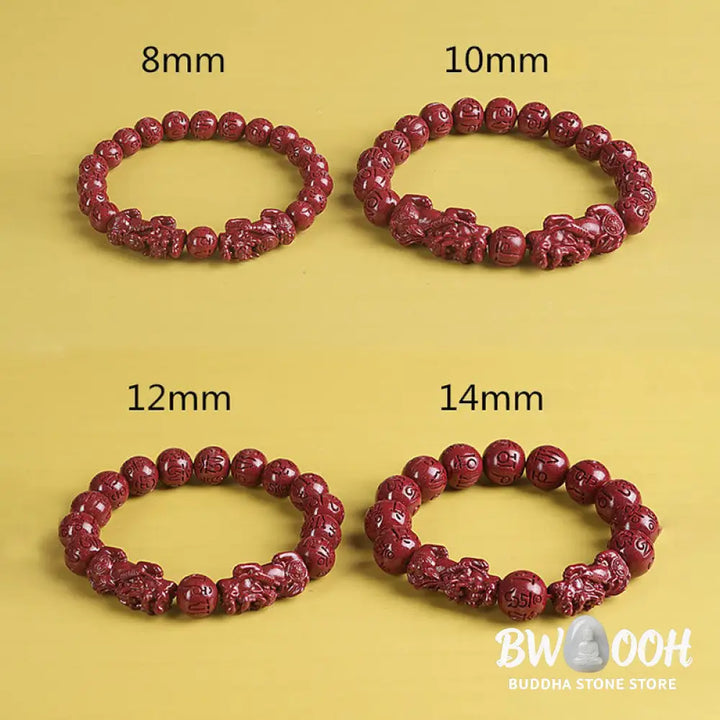 BWOOOH Natural Double PiXiu Cinnabar Om Mani Padme Hum Wealth Luck Bead Bracelet - Bracelet