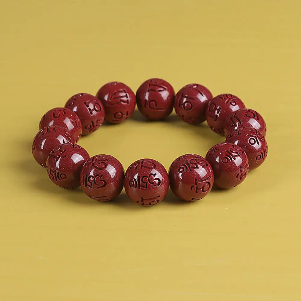 BWOOOH Natural Double PiXiu Cinnabar Om Mani Padme Hum Wealth Luck Bead Bracelet - Bracelet