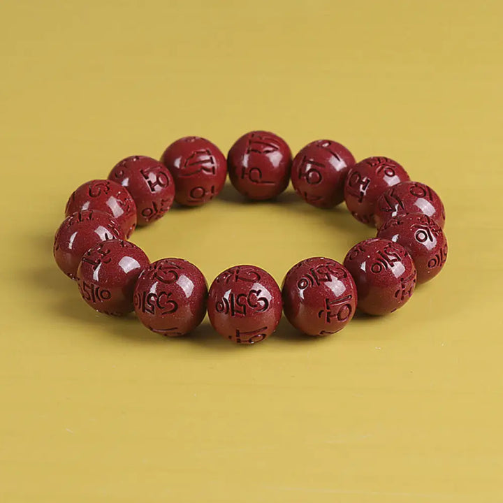 BWOOOH Natural Double PiXiu Cinnabar Om Mani Padme Hum Wealth Luck Bead Bracelet - Bracelet