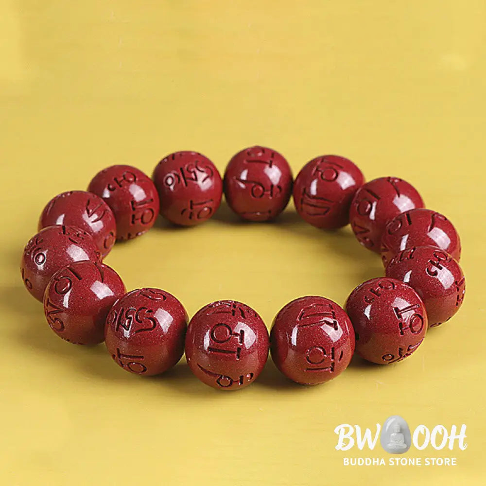 BWOOOH Natural Double PiXiu Cinnabar Om Mani Padme Hum Wealth Luck Bead Bracelet - Bracelet