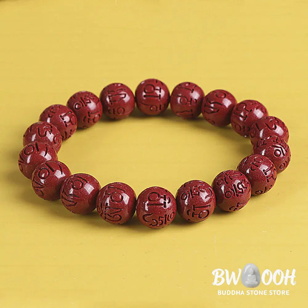 BWOOOH Natural Double PiXiu Cinnabar Om Mani Padme Hum Wealth Luck Bead Bracelet - Bracelet