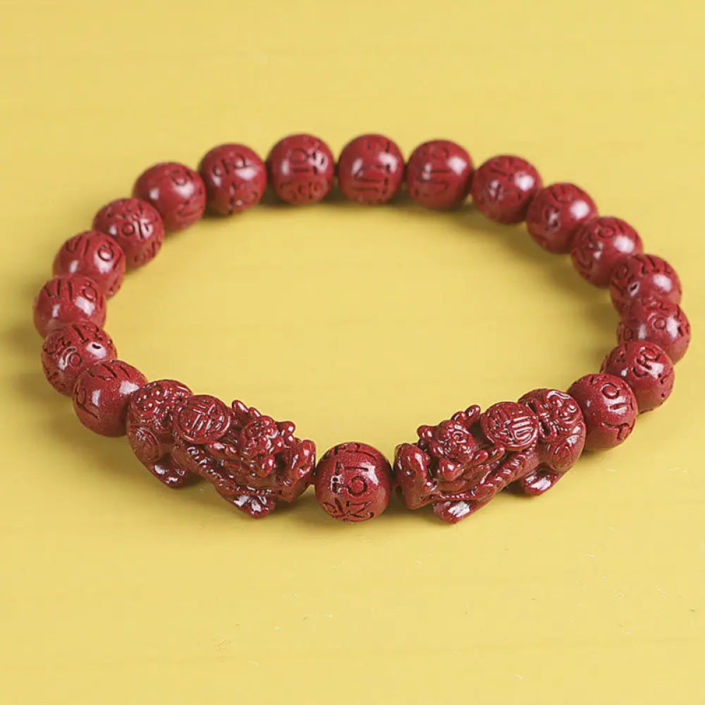 BWOOOH Natural Double PiXiu Cinnabar Om Mani Padme Hum Wealth Luck Bead Bracelet - Bracelet
