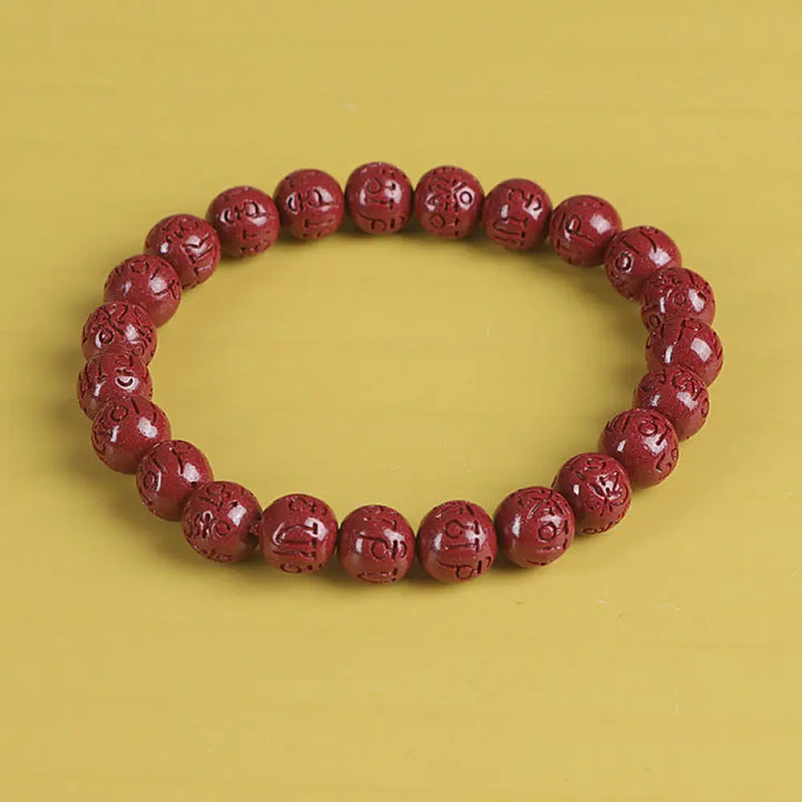 BWOOOH Natural Double PiXiu Cinnabar Om Mani Padme Hum Wealth Luck Bead Bracelet - Bracelet