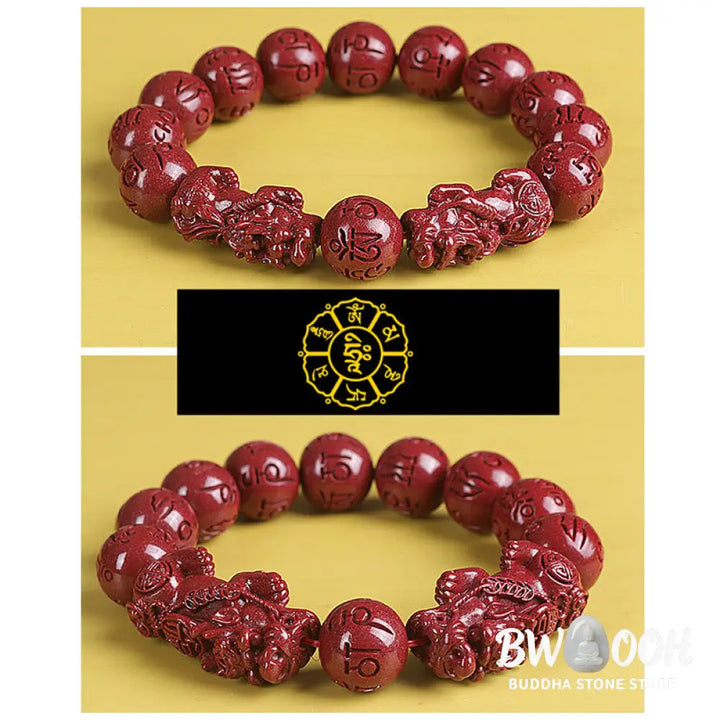 BWOOOH Natural Double PiXiu Cinnabar Om Mani Padme Hum Wealth Luck Bead Bracelet - Bracelet