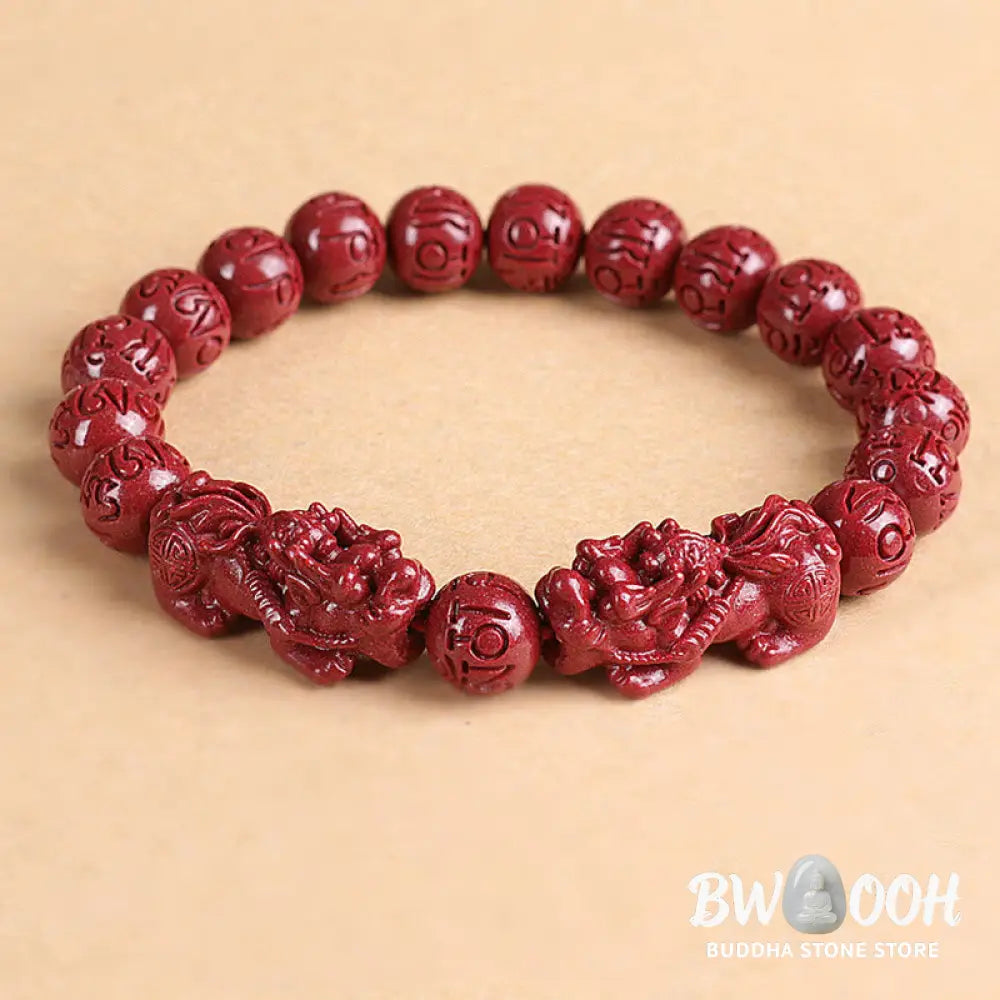 BWOOOH Natural Double PiXiu Cinnabar Om Mani Padme Hum Wealth Luck Bead Bracelet - Bracelet