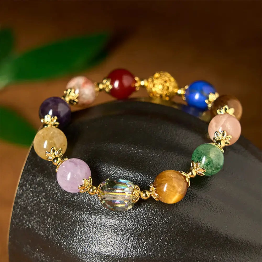 Buddha Stones Natural Dunhuang Colorful Beads Amethyst Lazurite Balance Bracelet - Amethyst(Wrist Circumference: