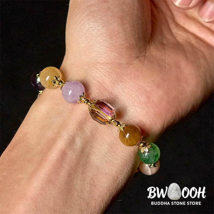 Buddha Stones Natural Dunhuang Colorful Beads Amethyst Lazurite Balance Bracelet - Amethyst(Wrist Circumference: